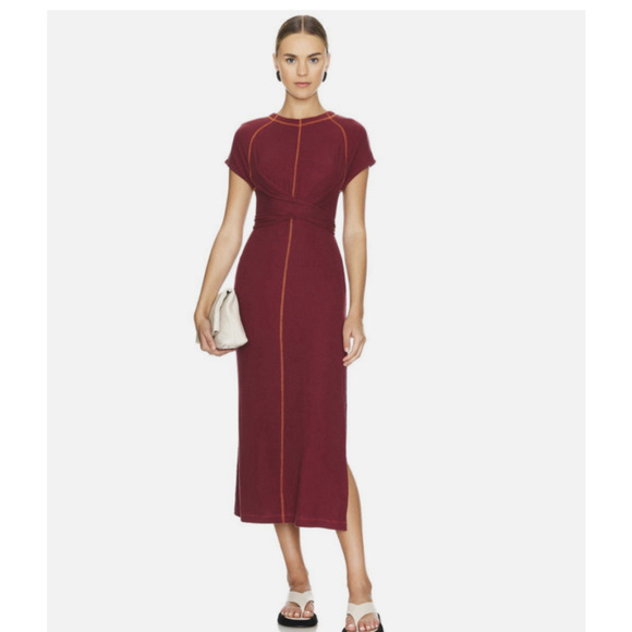 Free People Dresses & Skirts - Free People Sunni Dress XS Wild Ginger Burgundy Tie back Knit Midi REVOLVE D6